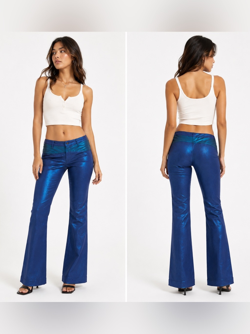 Express Vintage Y2K Blue Teal Shimmer Jeans Low Rise Bootcut Size 6